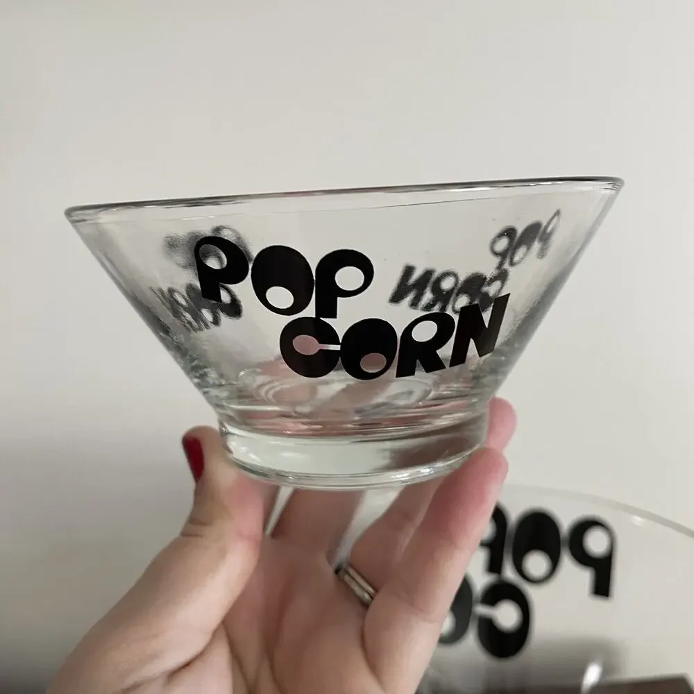 Vintage Glass Popcorn Serving Bowl Set (5) Black 70s Style MCM Wheaton